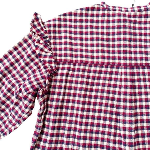 Something Navy Jaime Ruffle Sleeve Plaid Button Up Long Sleeve Top NWT XS - Picture 9 of 16